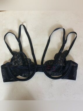 La Senza Black Sheer Lace Underwire Bra Medium Floral Unlined Sexy Lingerie USED